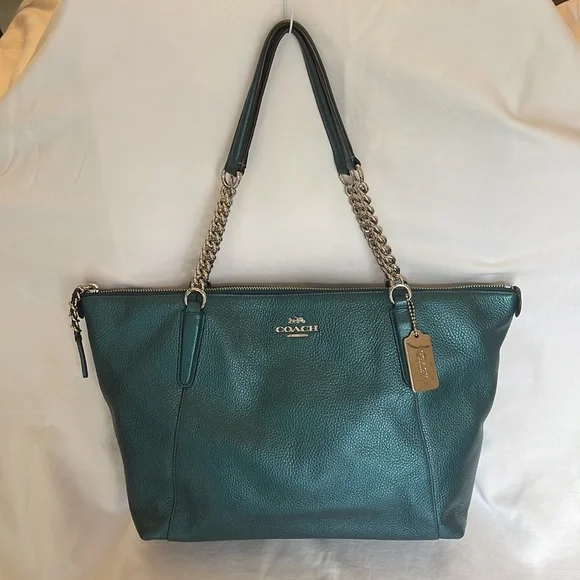 Coach Metallic Teal Ava Tote and Wallet - Picture 2 of 10
